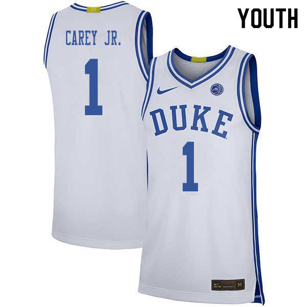 2020 Youth #1 Vernon Carey Jr. Duke Blue Devils College Basketball Jerseys Sale-White